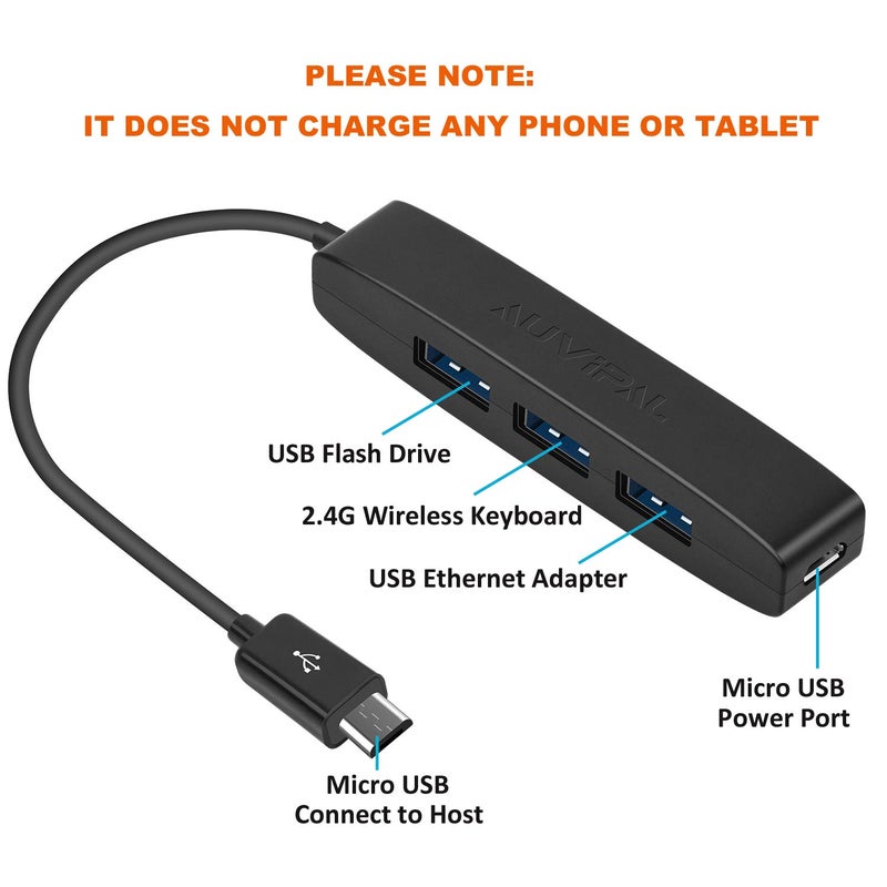 AuviPal محول أوفيبال 3-منفذ ميكرو USB OTG (3 منافذ USB + منفذ طاقة) لجهاز فاير ستيك 4K، بلاي ستيشن كلاسيك، راسبيري باي زيرو، سيغا جينيس ميني، S/NES كلاسيك ميني والمزيد - أسود - Image 4